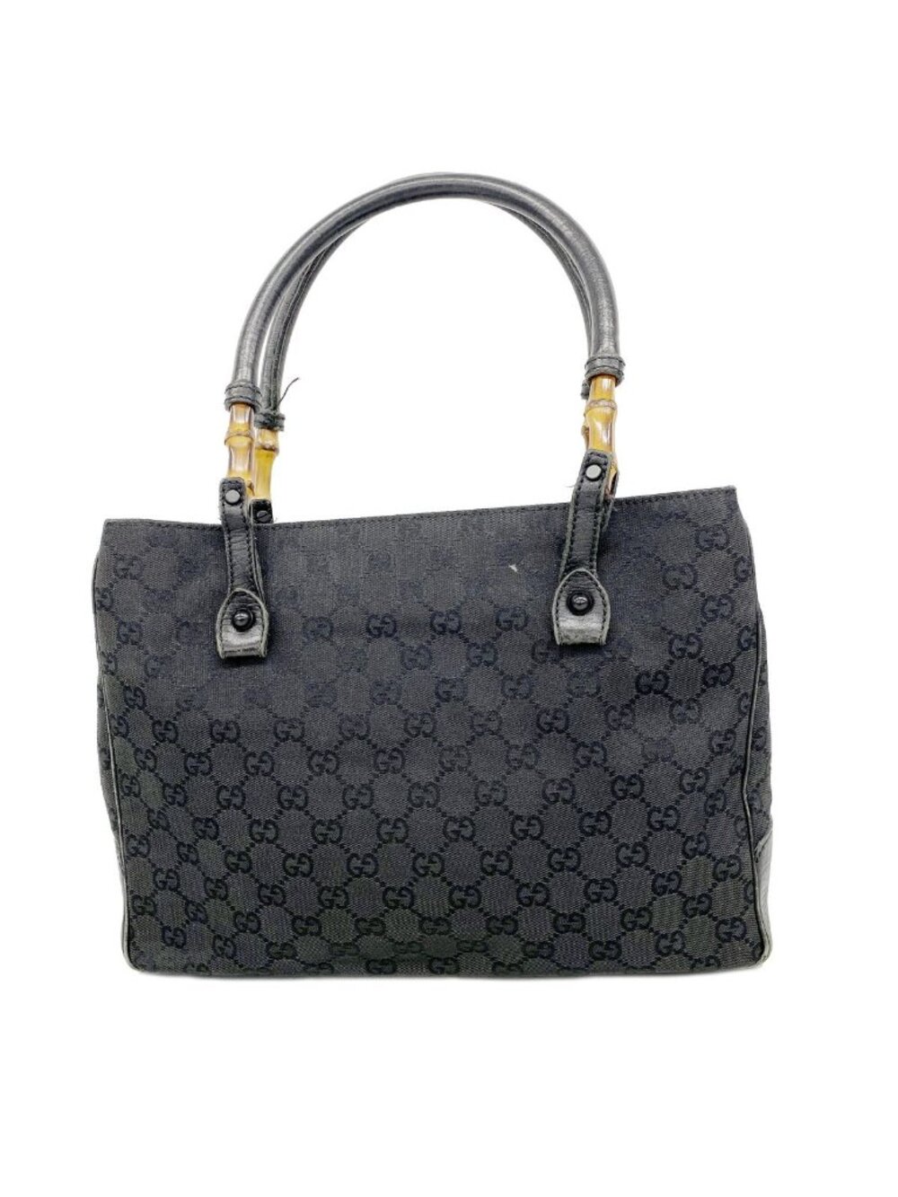 Gucci Tote Bag GG Canvas Bamboo Black Silver